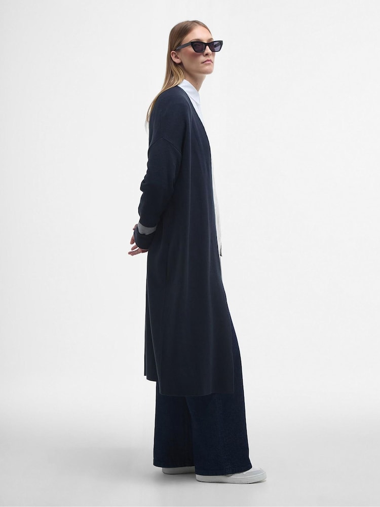 Barbour® Navy Coretta Longline Knitted 100% Cotton Cardigan - Image 3 of 7