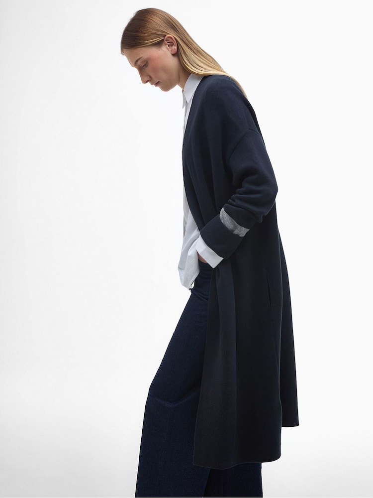 Barbour® Navy Coretta Longline Knitted 100% Cotton Cardigan - Image 4 of 7