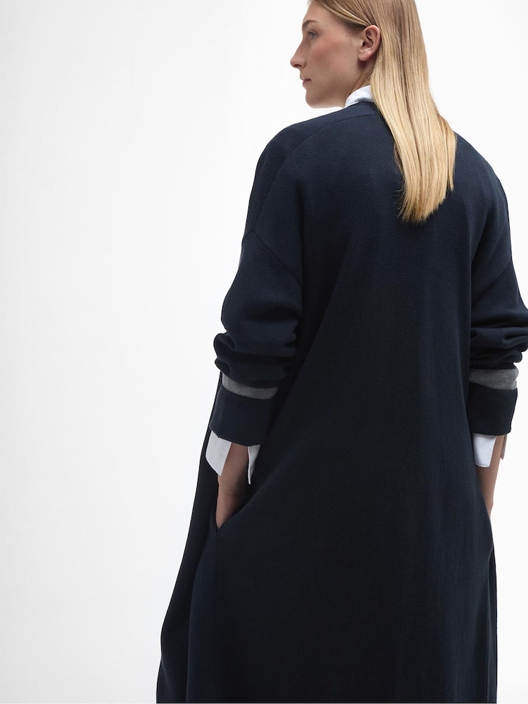 Barbour® Navy Coretta Longline Knitted 100% Cotton Cardigan - Image 6 of 7