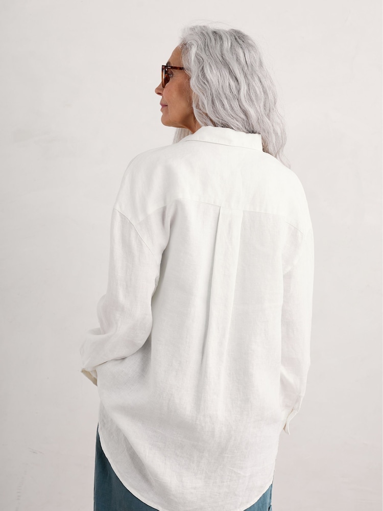 Seasalt Cornwall White 100% Linen Beach Road Shirt - Image 2 of 4