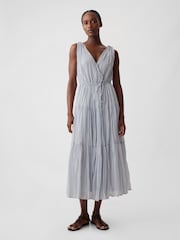 Gap Grey Pleated Tiered V Neck Midi Dress - Image 2 of 6