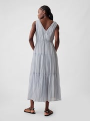 Gap Grey Pleated Tiered V Neck Midi Dress - Image 3 of 6