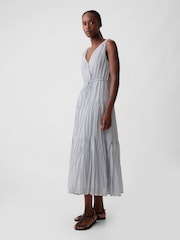 Gap Grey Pleated Tiered V Neck Midi Dress - Image 4 of 6