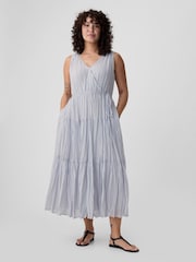 Gap Grey Pleated Tiered V Neck Midi Dress - Image 5 of 6