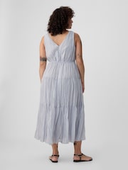 Gap Grey Pleated Tiered V Neck Midi Dress - Image 6 of 6