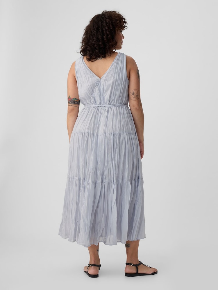 Gap Grey Pleated Tiered V Neck Midi Dress - Image 6 of 6