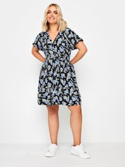 Yours Curve Blue Floral Print Button Through Dress - Image 1 of 5