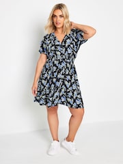 Yours Curve Blue Floral Print Button Through Dress - Image 2 of 5