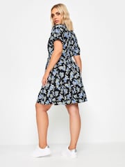 Yours Curve Blue Floral Print Button Through Dress - Image 3 of 5