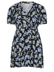 Yours Curve Blue Floral Print Button Through Dress - Image 5 of 5