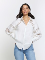 River Island White Crochet 100% Cotton Blouse - Image 1 of 4