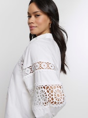 River Island White Crochet 100% Cotton Blouse - Image 3 of 4