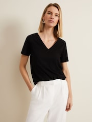 Phase Eight Black V-Neck 100% Cotton Elspeth Top - Image 1 of 6