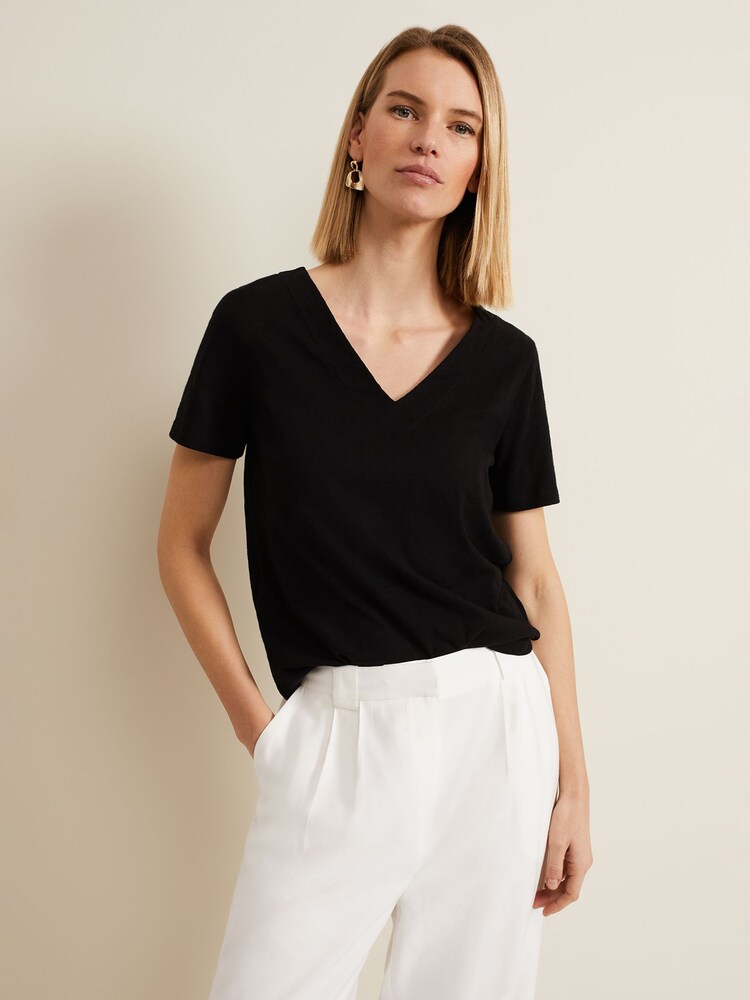 Phase Eight Black V-Neck 100% Cotton Elspeth Top - Image 1 of 6