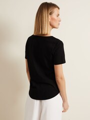 Phase Eight Black V-Neck 100% Cotton Elspeth Top - Image 2 of 6