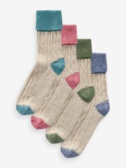 Oatmeal / Brights Thermal Wool Blend Ankle Socks With Silk 4 Pack - Image 1 of 7