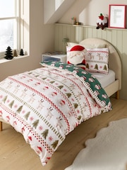 Santa & Rudolph Fairisle Christmas Duvet Cover and Pillowcase Set - Image 1 of 11