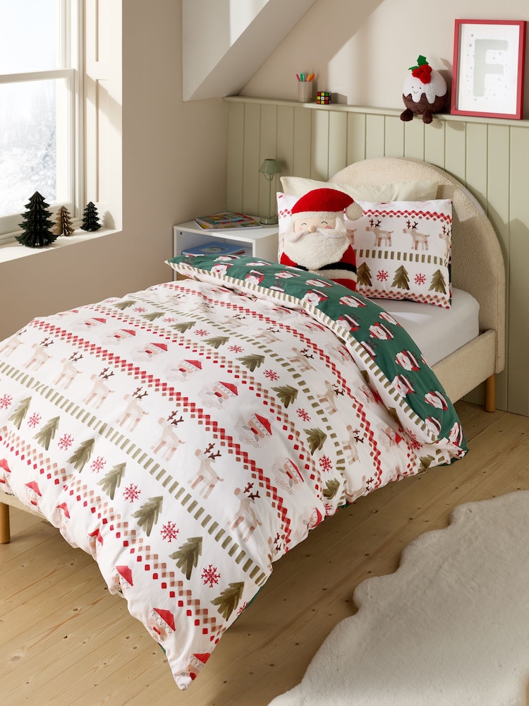 Santa & Rudolph Fairisle Christmas Duvet Cover and Pillowcase Set - Image 1 of 11