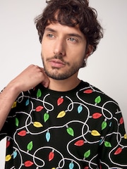 Black Lights Pattern Christmas 100% Cotton T-Shirt - Image 1 of 7