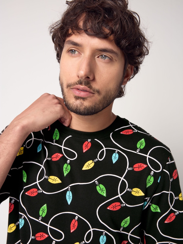 Black Lights Pattern Christmas 100% Cotton T-Shirt - Image 1 of 7