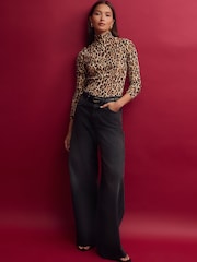 Animal Leopard Long Sleeve Ribbed Roll Neck Top - Image 2 of 9