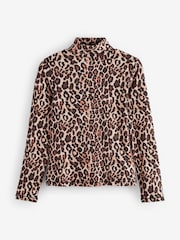 Animal Leopard Long Sleeve Ribbed Roll Neck Top - Image 6 of 9