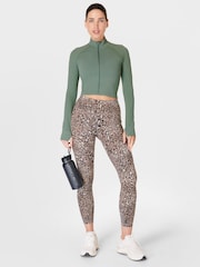 Sweaty Betty Cool Forest Green Athlete Crop Seamless Workout Zip-Up Sweatshirt - Image 2 of 8