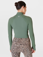 Sweaty Betty Cool Forest Green Athlete Crop Seamless Workout Zip-Up Sweatshirt - Image 4 of 8