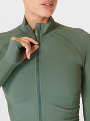 Sweaty Betty Cool Forest Green Athlete Crop Seamless Workout Zip-Up Sweatshirt - Image 5 of 8