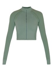 Sweaty Betty Cool Forest Green Athlete Crop Seamless Workout Zip-Up Sweatshirt - Image 8 of 8