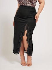 Yours Curve Black Mesh Ruffle Maxi Skirt - Image 1 of 5