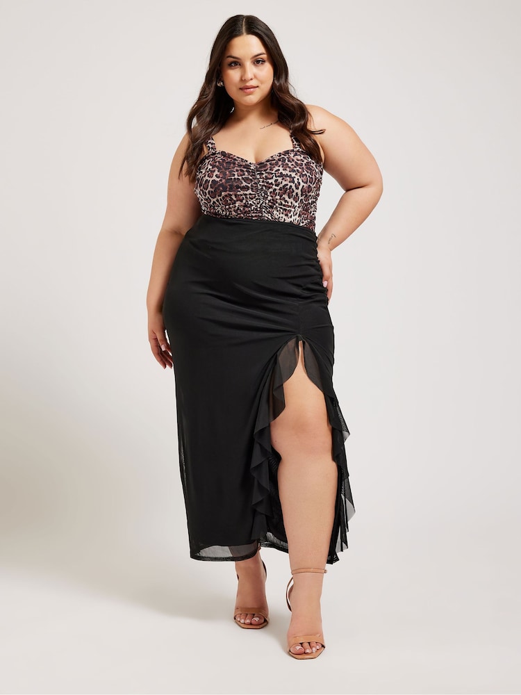 Yours Curve Black Mesh Ruffle Maxi Skirt - Image 2 of 5