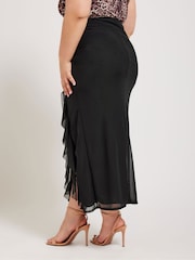 Yours Curve Black Mesh Ruffle Maxi Skirt - Image 3 of 5