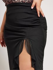 Yours Curve Black Mesh Ruffle Maxi Skirt - Image 4 of 5