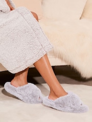 Lipsy Grey Cross Strap Super Soft Faux Fur Nightwear Slippers - Image 3 of 4