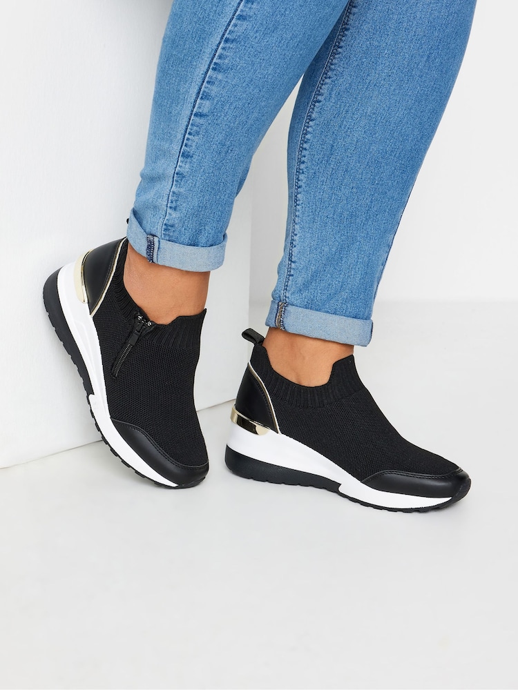 Black - Yours Curve Meic Trim Platform Trainers In Wide E Fit - Image 1 of 5 Black - Yours Curve Meic Trim Platform Trainers In Wide E Fit - Image 1 of 5