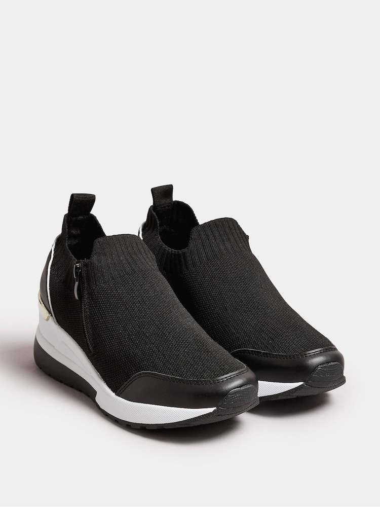 Black - Yours Curve Meic Trim Platform Trainers In Wide E Fit - Image 2 of 5 Black - Yours Curve Meic Trim Platform Trainers In Wide E Fit - Image 2 of 5