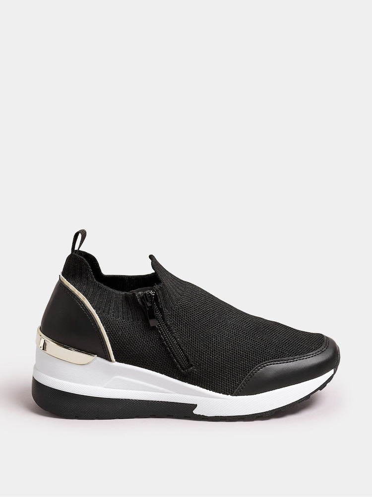 Yours Curve Black Meic Trim Platform Trainers In Wide E Fit - Image 3 of 5