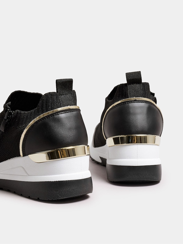 Yours Curve Black Meic Trim Platform Trainers In Wide E Fit - Image 4 of 5