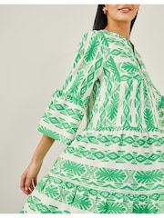 Accessorize Green Print Jacquard Flute Sleeve Dress - Image 2 of 4