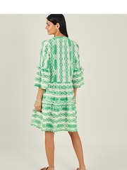 Accessorize Green Print Jacquard Flute Sleeve Dress - Image 3 of 4