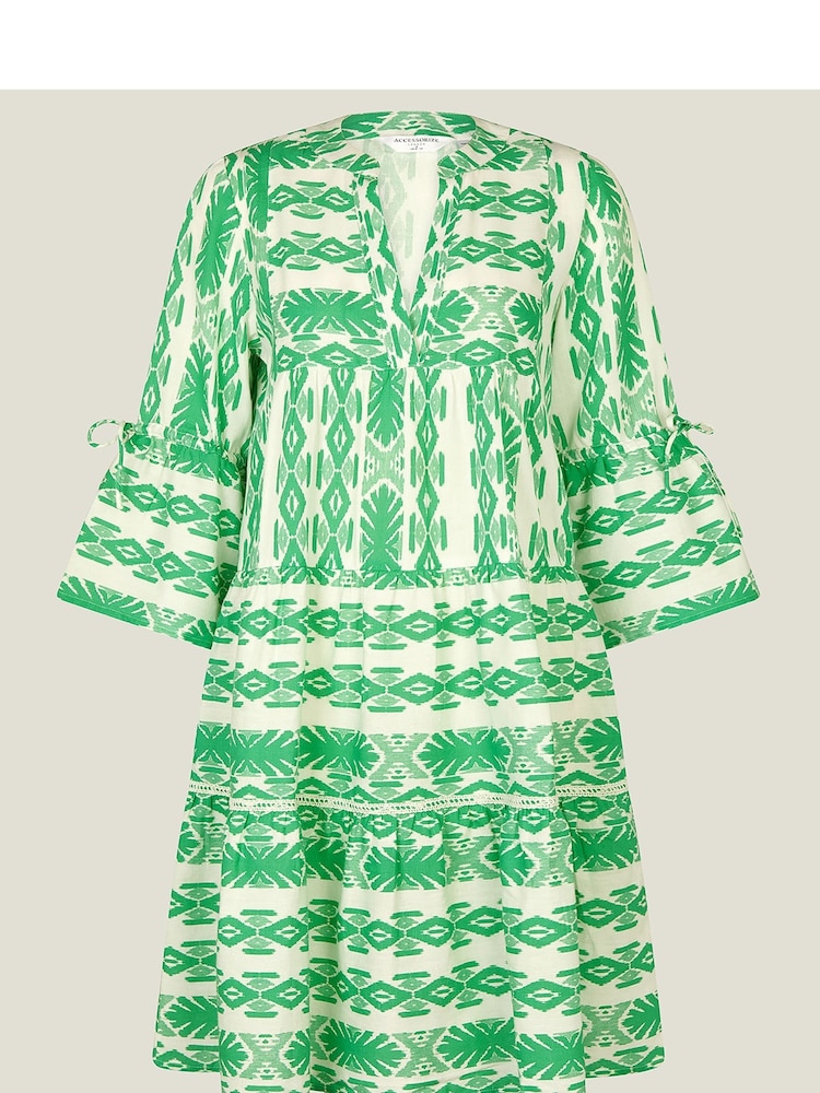 Accessorize Green Print Jacquard Flute Sleeve Dress - Image 4 of 4