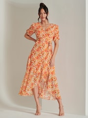 Jolie Moi Strukturiertes Maxikleid aus Chiffon in Metallic-Optik mit Print - Bild 1 von 6