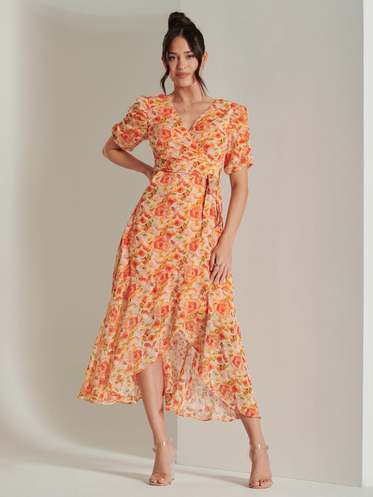 Jolie Moi Strukturiertes Maxikleid aus Chiffon in Metallic-Optik mit Print - Bild 1 von 6