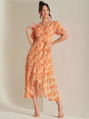 Jolie Moi Strukturiertes Maxikleid aus Chiffon in Metallic-Optik mit Print - Bild 4 von 6