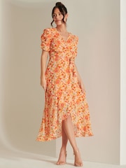 Jolie Moi Strukturiertes Maxikleid aus Chiffon in Metallic-Optik mit Print - Bild 5 von 6