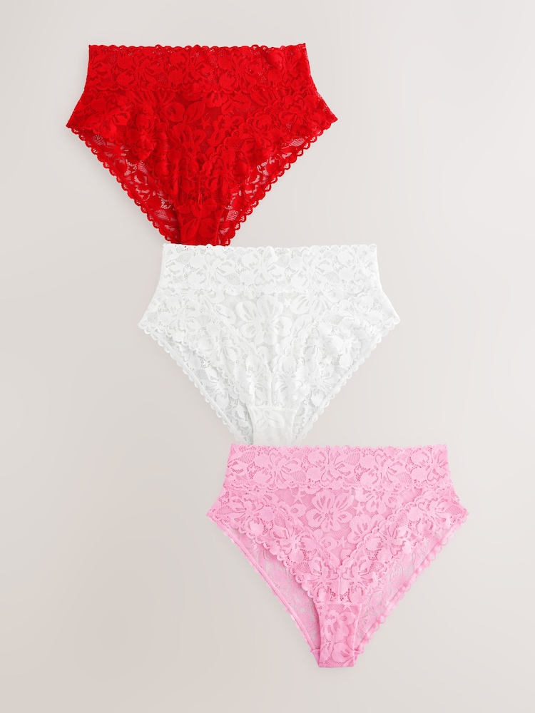 Rouge/Rose - Culotte en dentelle Fleuri 3 Pack - Image 5 of 10