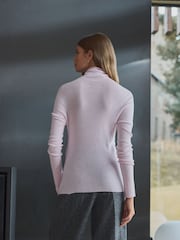 Blush Pink 100% Merino Wool Premium High Roll Neck Knitted Jumper - Image 2 of 6