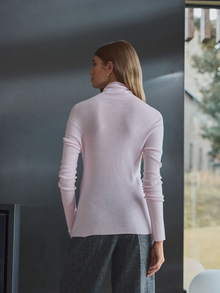 Blush Pink 100% Merino Wool Premium High Roll Neck Knitted Jumper - Image 2 of 6