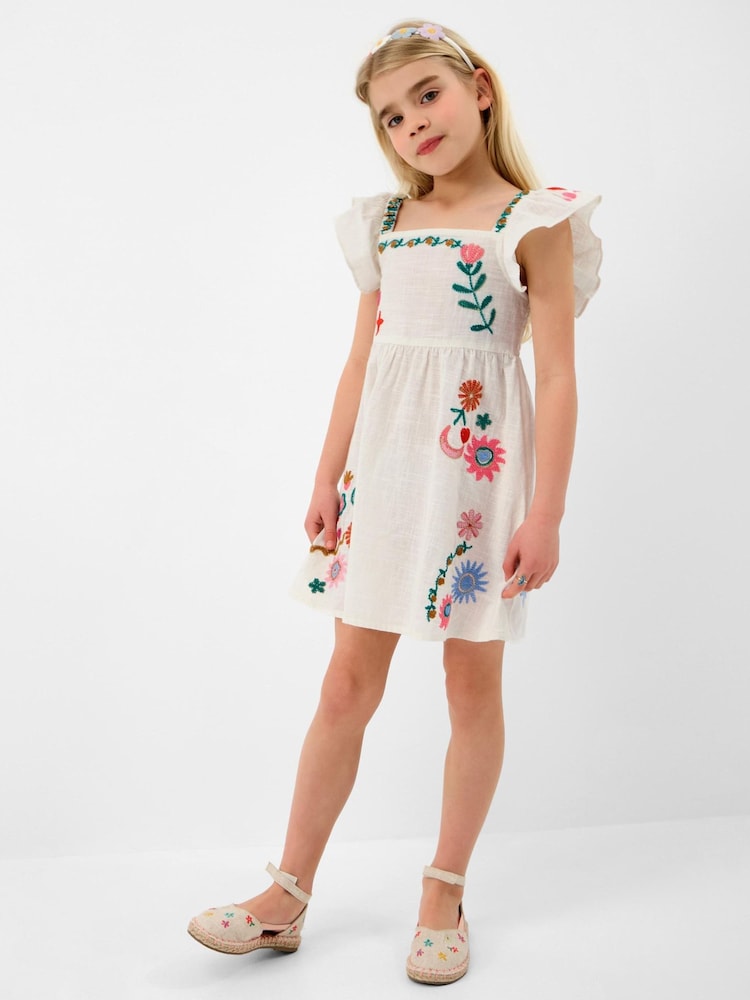Angels By Accessorize White Girls Embroidered Cotton Dress - Image 1 of 3 Angels By Accessorize White Girls Embroidered Cotton Dress - Image 1 of 3